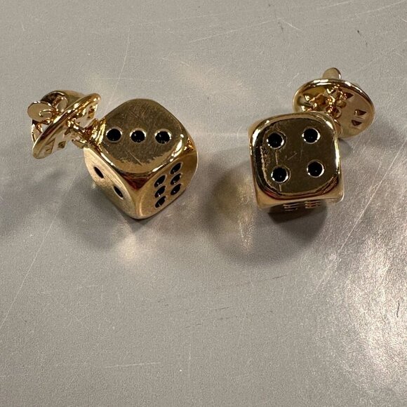 Dice Pair Gold Cufflinks Enamel Badge Lapel Pins Jewelry Accessories - Picture 3 of 6